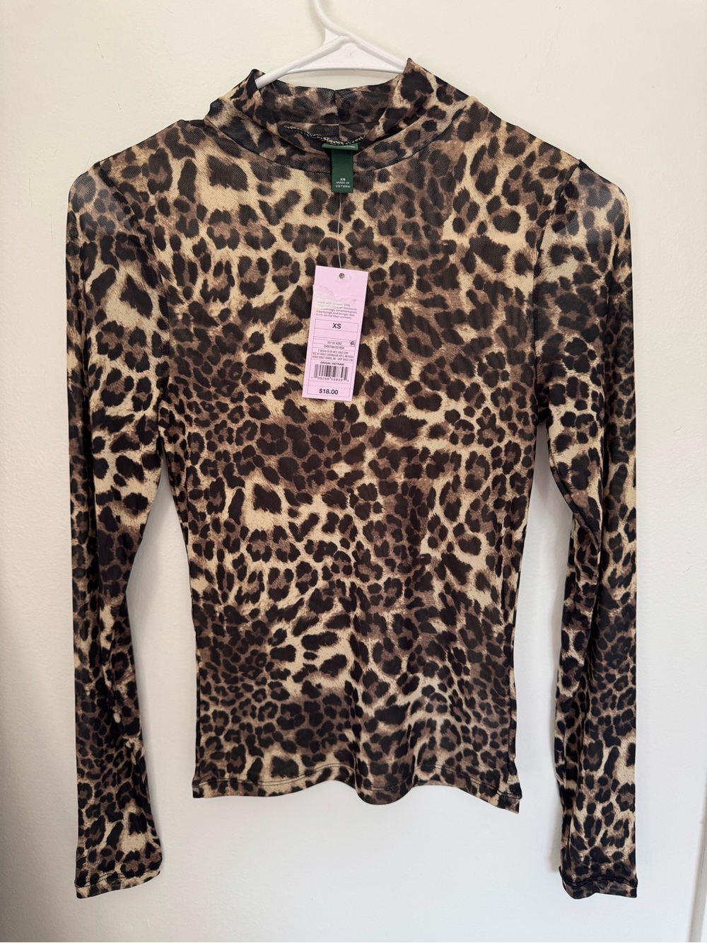 NWT Wild Fable Leopard Mesh Mock Neck Top XS Extra Small